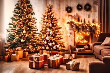 Blurred view of stylish Christmas room interior