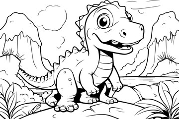 coloring pages hand drawn with dinosaur outline illustration