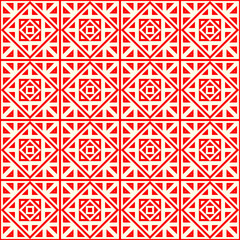 Surface pattern design with squares, triangles, rhombuses. White polygons abstract. Ethnic embroidery background. Mosaic wallpaper. Minimal art. Digital paper with geometry composition. Vector image.