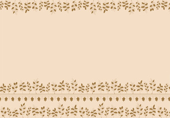 Floral frame with golden branches, autumn background with golden leaves.