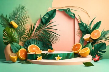 Summer themed tropical podium for display product