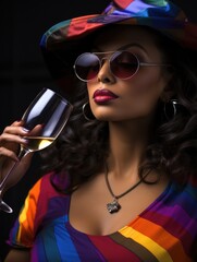 Latin lady with a glass wine. Authentic cultural dress, an expressive eye, a beautiful portrait.
