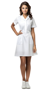 woman in white dress, nurse in galatea on white background