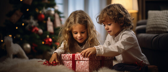 siblings on christmas morning