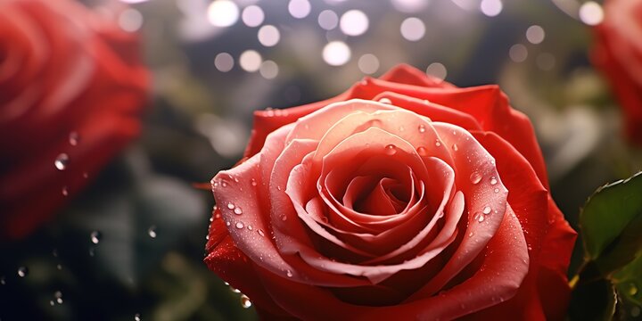 Charming photo of blooming roses with water splash effect. generative AI