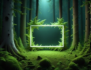 dark green forest with a frame of trees and moss. 3d illustration. dark green forest with a frame of trees and moss. 3d illustration. dark forest with green moss
