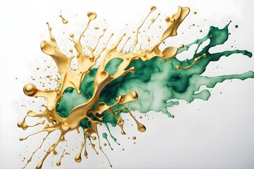 Ai green and golden watercolor splash on Isolated White Background
