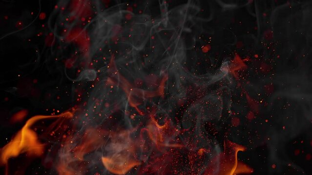 Super Slow Motion Shot of Flames, Smoke and Sparks Isolated on Black Background at 1000fps.