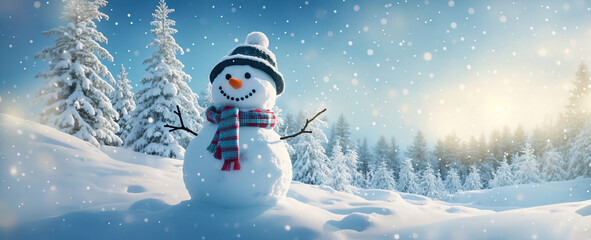 Obraz premium Closeup of cute funny laughing snowman, Generative AI.