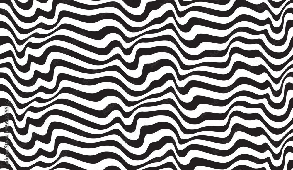 Poster black and white stripes. psychedelic, hypnotic line abstract background. vector pattern. warped wave