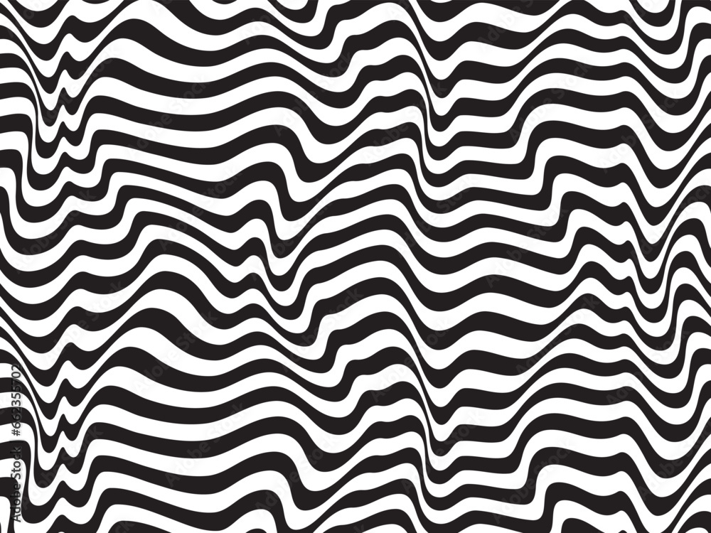 Poster black and white stripes. psychedelic, hypnotic line abstract background. vector pattern. warped wave