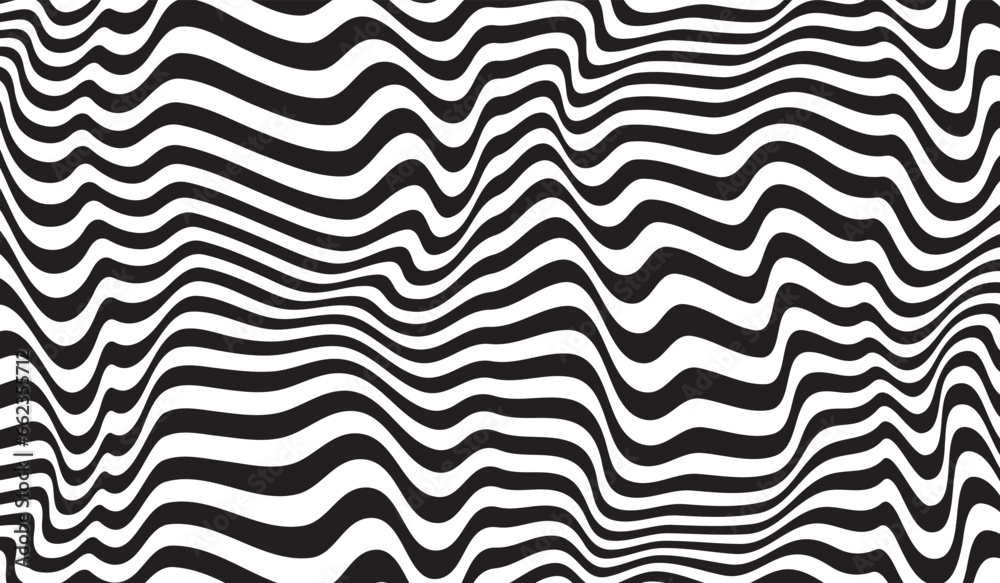 Poster Background with wavy lines. Twisted duo tone backgrounds. Abstract pattern from lines, halftone effect. Black and white texture. Minimalist design template for poster, banner, cover, postcard.	