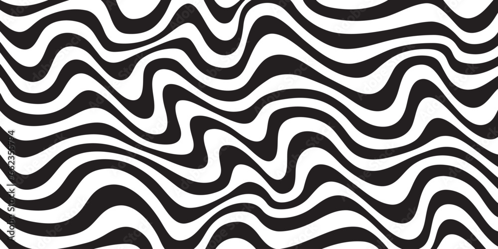 Aufkleber Abstract seamless vector pattern. Waves. Lines. Distorted. Isolated. Vector seamless pattern. Abstract op art texture with bold monochrome wavy stripes. Creative background with distorted lines. 