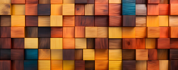 Colorful cubic wooden texture, wood cube background, checkered wooden texture, banner - obrazy, fototapety, plakaty