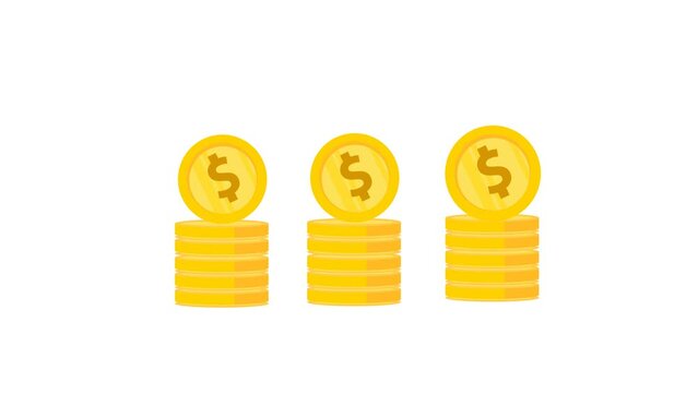 animation golden coin bangking, currency with alpha channel or transparent background.