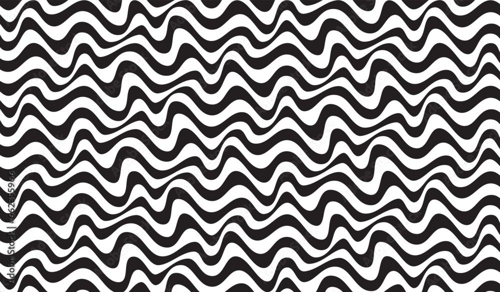 Poster Background with wavy lines. Twisted duo tone backgrounds. Abstract pattern from lines, halftone effect. Black and white texture. Minimalist design template for poster, banner, cover, postcard.	