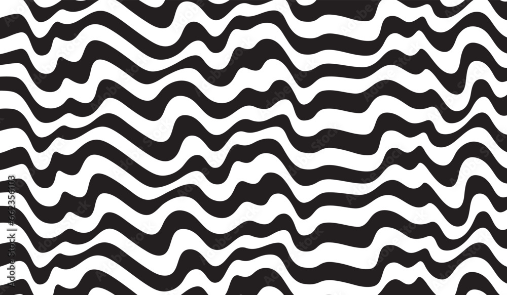 Poster Background with wavy lines. Twisted duo tone backgrounds. Abstract pattern from lines, halftone effect. Black and white texture. Minimalist design template for poster, banner, cover, postcard.	
