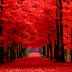 The most beautiful red autumn forest