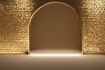 abstract background of empty room for your product. abstract background of empty room for your product. 3d illustration of a golden background with a gold arch - obrazy, fototapety, plakaty