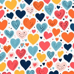 Hearts quirky doodle pattern, background, cartoon, vector, whimsical Illustration