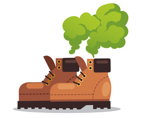 Dirty sweaty smelly stinking feet shoes boots bacteria concept. Vector flat graphic design illustration 