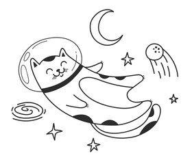 Space cat cute astronaut kitty universe pet print isolated set. Vector flat graphic design illustration