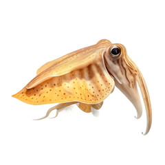 European Cuttlefish Isolated on Transparent or White Background, PNG