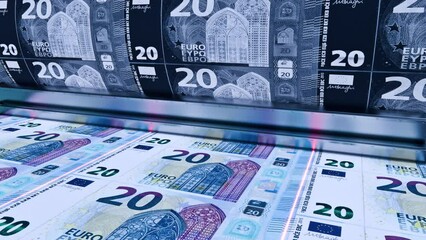  Printing 20 Euro Banknotes, Animation.Full HD 1920×1080. 06 Second Long.LOOP. - Powered by Adobe