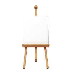 Small Cute Wood Easel with Blank Canvas Isolated on Transparent or White Background, PNG