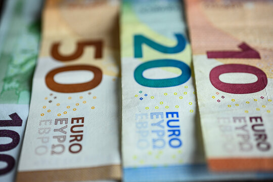 Euro bills close up. Close up shot of 50 and 20 euro bank notes. High quality photo