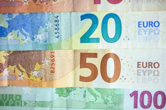 Euro bills close up. Close up shot of 50 and 20 euro bank notes. High quality photo