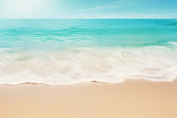 Naklejka premium A picturesque abstract beach scene, sunlight on the golden sands and turquoise waves—a backdrop concept for an idyllic seaside resort. Created with generative AI tools
