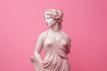 A lovely female stone sculpture set against a pink background. Created with generative AI tools