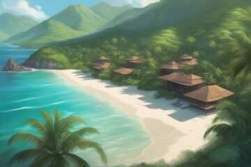 tropical beach in the morning tropical beach in the morning 3d cg rendering of the country