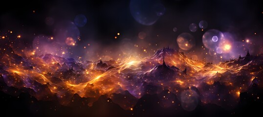 Naklejka premium Ai, abstract colorful glittering effect defocused design on dark background, shiny elegance fantasy bright color contrast with black concept