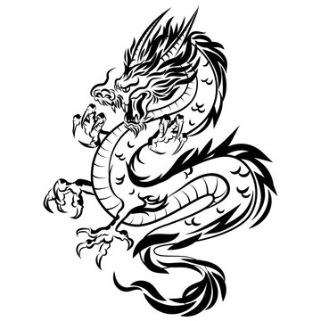 Symbol of New 2024 year. Traditional Chinese Dragon for tattoo design, symbol of New 2024 year