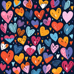 Heart shapes quirky doodle pattern, background, cartoon, vector, whimsical Illustration