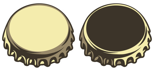 Set of two metal bottle caps. Vector color illustration. Template for design. Place for text placement