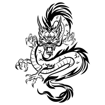 Symbol of New 2024 year. Traditional Chinese Dragon for tattoo design, symbol of New 2024 year