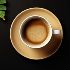 a cup of espresso coffee on a black table. generative AI