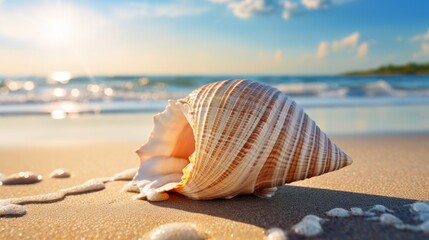 seashell on the beach - obrazy, fototapety, plakaty