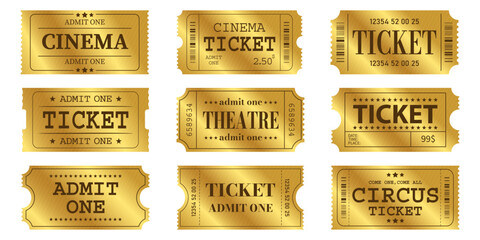 Vector set of golden tickets template. Invite ticket .Vector illustration.