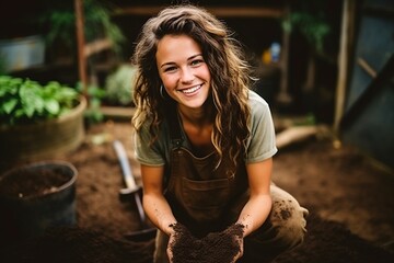 woman planting plants in the farmers