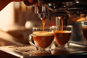 Fototapeta premium Barista coffee machine coffee latte foam