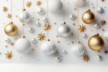 Merry Christmas and Happy New Year Holiday white banner illustration. Generative Ai.