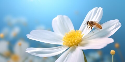 bee on a beautiful white flower. generative AI