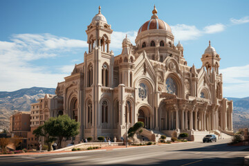 Fototapeta na wymiar Photo looks like Holy Cross cathedral in Oran, Algeria. Generative Ai.