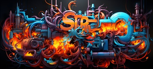 Ai graffiti slogan print with neon spray, t shirt graphics print vector illustration design, Urban...
