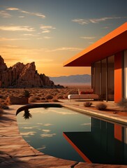 Desert modern home at sunset