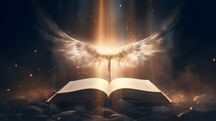 Prophecies Unfold: The Enigmatic Book of Revelation and the Angel's Birth, AI Generative - obrazy, fototapety, plakaty
